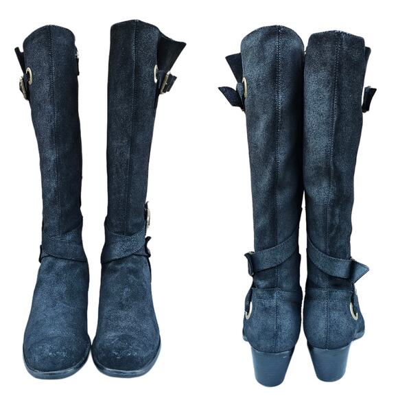 Tall Riding Boots KneeHigh Cordani Orlando Sz EU40 US 9 Black Suede Leather Moto - Picture 3 of 13